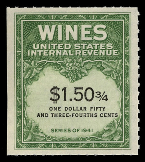 U.S. Scott #RE195, 1951 $1.50 3/4 Wine Stamp