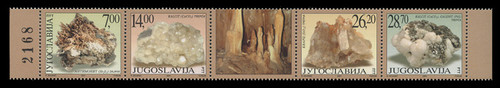 YUGOSLAVIA Scott # 2538, 2001 Minerals (Strip of 4 + Label)