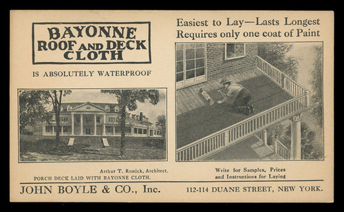 Bayonne Roof & Deck Cloth Advertising Postal Card (On Scott #UX24) - Est. period of use, 1910s.