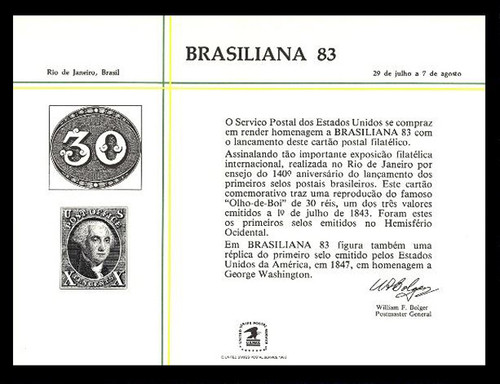 Brookman PS45/Scott SC85 1983 Brasiliana '83 Souvenir Card