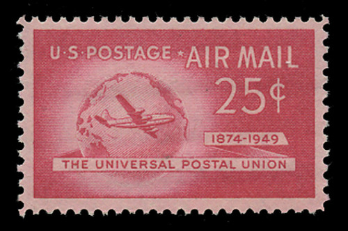 U.S. Scott # C  44, 1949 25c Boeing Stratocruiser and Globe