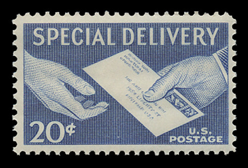 U.S. Scott # E 20, 1954 20c Special Delivery Letter and Hands