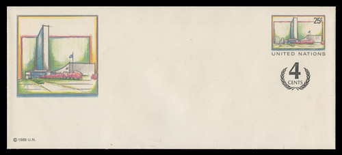 U.N.N.Y. Scott # U  9 L, 1991 25c +4c UNNY Headquarters - Mint Envelope, Large  Size