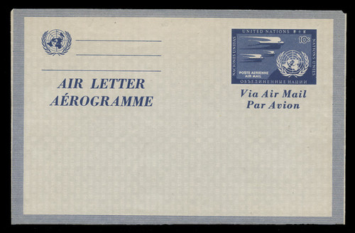 U.N.N.Y. Scott # UC  2, 1954 10c Swallows & U.N. Emblem, dark blue - Mint Air Letter Sheet, Folded