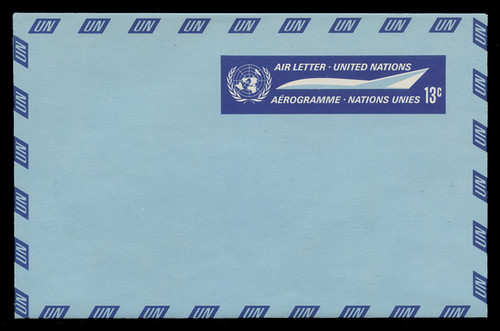U.N.N.Y. Scott # UC  7, 1968 13c U.N. Emblem & Stylized Plane - Mint Air Letter Sheet, Folded