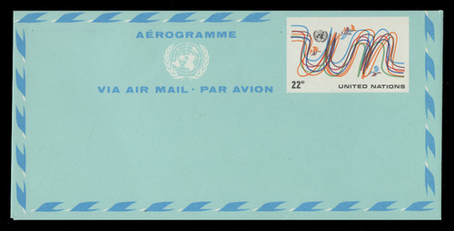 U.N.N.Y. Scott # UC 13, 1977 22c U.N. Emblem & Birds - Mint Air Letter Sheet, Folded