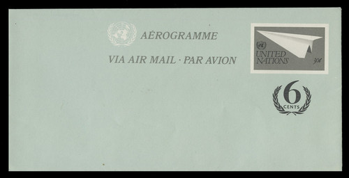 U.N.N.Y. Scott # UC 15, 1987 30c +6c Paper Airplane - Mint Air Letter Sheet, Folded