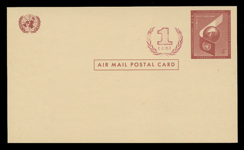 U.N.N.Y. Scott # UXC  2, 1959 4c +2c Airplane Wing & Globe - Mint Postal Card