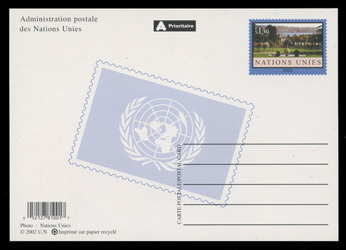 U.N.GEN Scott # UX 15, 2002 1.30fr Palais de Nations - Mint Postal Card