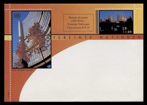 U.N.VIEN Scott # U  7, 2003 E1.09 +16c Vienna International Center (U5) - Mint Envelope