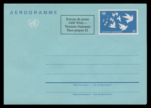 U.N.VIEN Scott # UC  4, 1992 11s +2s U.N. Emblem & Birds (UC3)  - Mint Air Letter Sheet, Folded