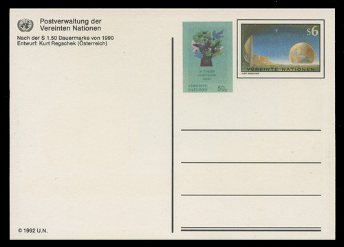 U.N.VIEN Scott # UX  9, 1997 6s +50g Regschek Painting (UX5) - Mint Postal Card
