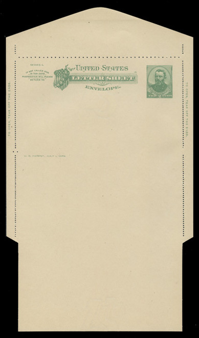 U.S. Scott # U 293, 1886 2c Grant, green on creamy white - Letter Sheet, UNFOLDED (See Warranty)