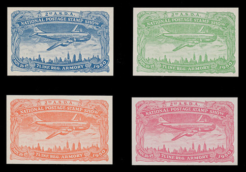 ASDA 1950i (2nd) Stamp Show, Plane Over New York, Imperforate (Set of 4)