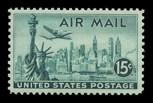 U.S. Scott # C  35b, 1947 15c Statue of Liberty, bright blue green - Dry Printing