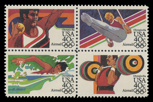 U.S. Scott # C 105a - 8a, 1983 40c Summer Olympics, 1984 Issue (Block of 4) - Perf. 11 Line