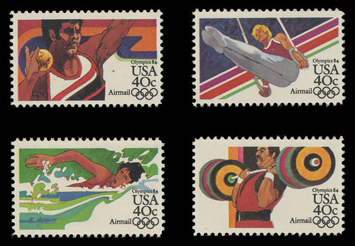 U.S. Scott # C 105a-8a, 1983 40c Summer Olympics, 1984 Issue (Set of 4 Singles) - Perf. 11 Line