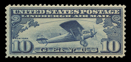 U.S. Scott # C  10, 1927 10c Lindbergh Plane, dark blue