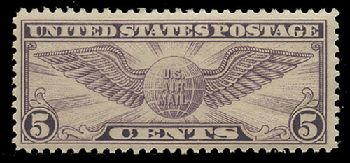 U.S. Scott # C  12, 1930 5c Winged Globe - Flat Press, carmine & blue U.S. Scott # C  12, 1930 5c Winged Globe - Flat Press, carmine & blue