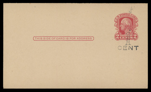 U.S. Scott # UY  9, 1920 1c Revalue of UY8 George/Martha Washington - Mint Message-Reply Card - FOLDED