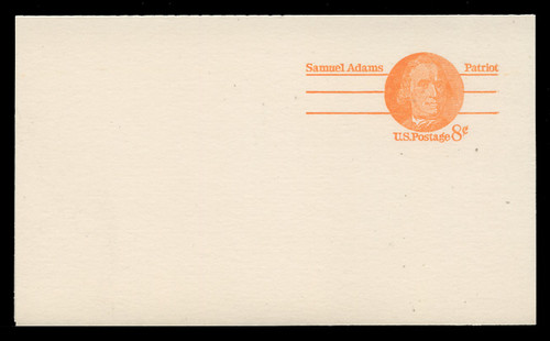 U.S. Scott # UY 24a/UPSS #MR34b, 1973 8c Samuel Adams - Patriot Series - Mint Message-Reply Card - COARSE, DULL PAPER - FOLDED