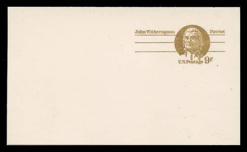 U.S. Scott # UY 26, 1975 9c John Witherspoon - Patriot Series - Mint Message-Reply Card, SMOOTH PAPER - FOLDED