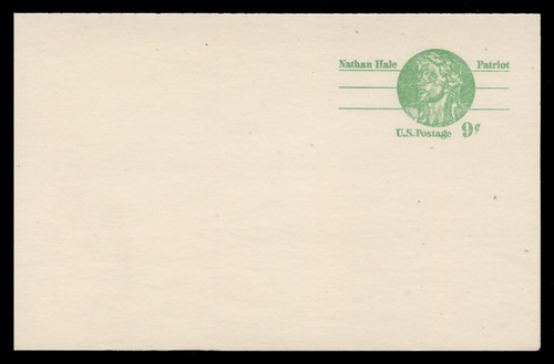 U.S. Scott # UY 28, 1977 9c Nathan Hale - Patriot Series - Mint Message-Reply Card - FOLDED
