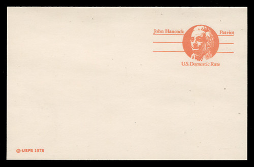 U.S. Scott # UY 29, 1978 (10c) John Hancock - Patriot Series (Non-Denominated) - Mint Message-Reply Card - FOLDED
