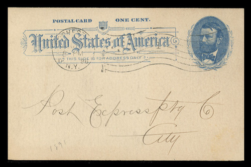 U.S. Scott # UX  11, 1891 1c Ulysses S. Grant, blue on grayish white - Used Postal Card