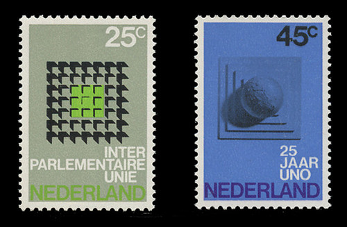 NETHERLANDS Scott # 485-6, 1970 Interparliamentary Union, U.N. 25th Anniv. (Set of 2)