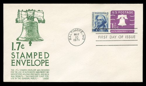 U.S. Scott #U556 1.7c Liberty Bell Envelope First Day Cover.  Anderson cachet, GREEN variety.