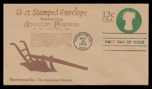 U.S. Scott #U573 13c Bicentennial - American Farmer Envelope First Day Cover.  Anderson cachet, BROWN variety.