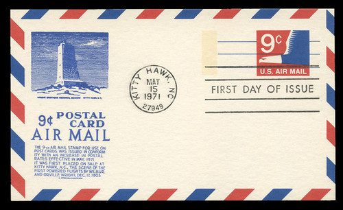 U.S. Scott #UXC10 9c Eagle Postal Card First Day Cover.  Anderson cachet, BLUE variety.