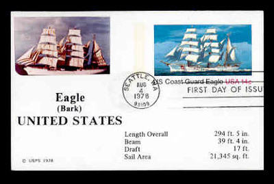 U.S. Scott #UX 76 14c Coast Guard Eagle Postal Card First Day Cover.  Sarzin Quadrocolorplus cachet.