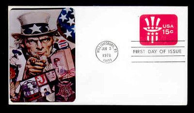 U.S. Scott #U581 15c Uncle Sam Hat Envelope First Day Cover.  Sarzin Quadrocolorplus cachet.