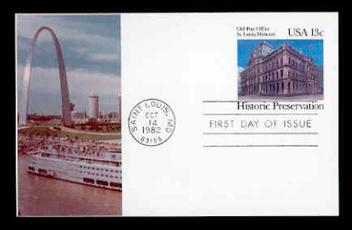U.S. Scott #UX 97 13c Old St. Louis P.O. Postal Card First Day Cover.  Sarzin Quadrocolorplus cachet.