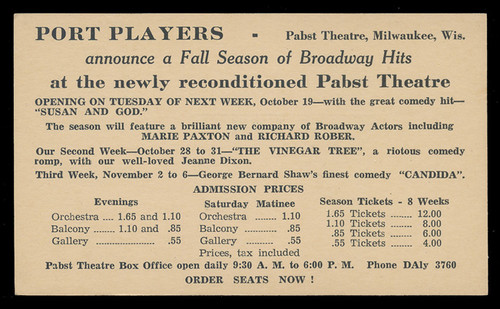 Pabst Theatre, Milwaukee, Wis. - Play Announcements (On Scott #UX27) - Est. period of use, 1930s.