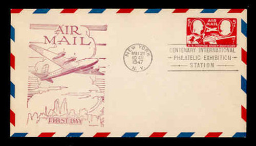 U.S. Scott #UC18 6c Skymaster Air Mail Envelope First Day Cover.  Day Lowry Aristocrat cachet.  Rubber Stamp, Violet.