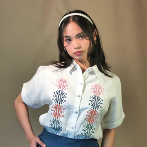 White Tribal Polo Blouse