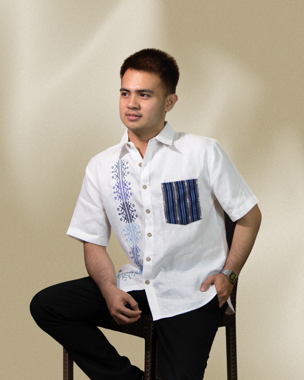 Tribal Embroidered Linen Polo