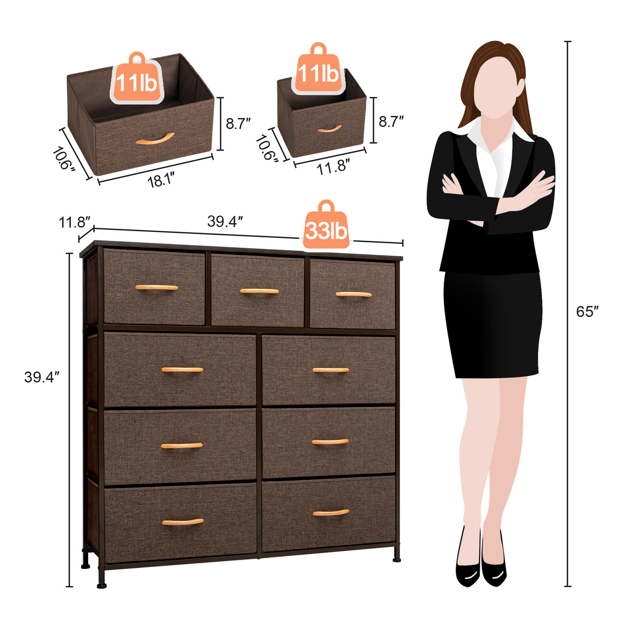 7 Drawers Dresser, Vertical Storage Tower with Shelves, Fabric Bins,  Versatile Cabinet, Organizer Unit