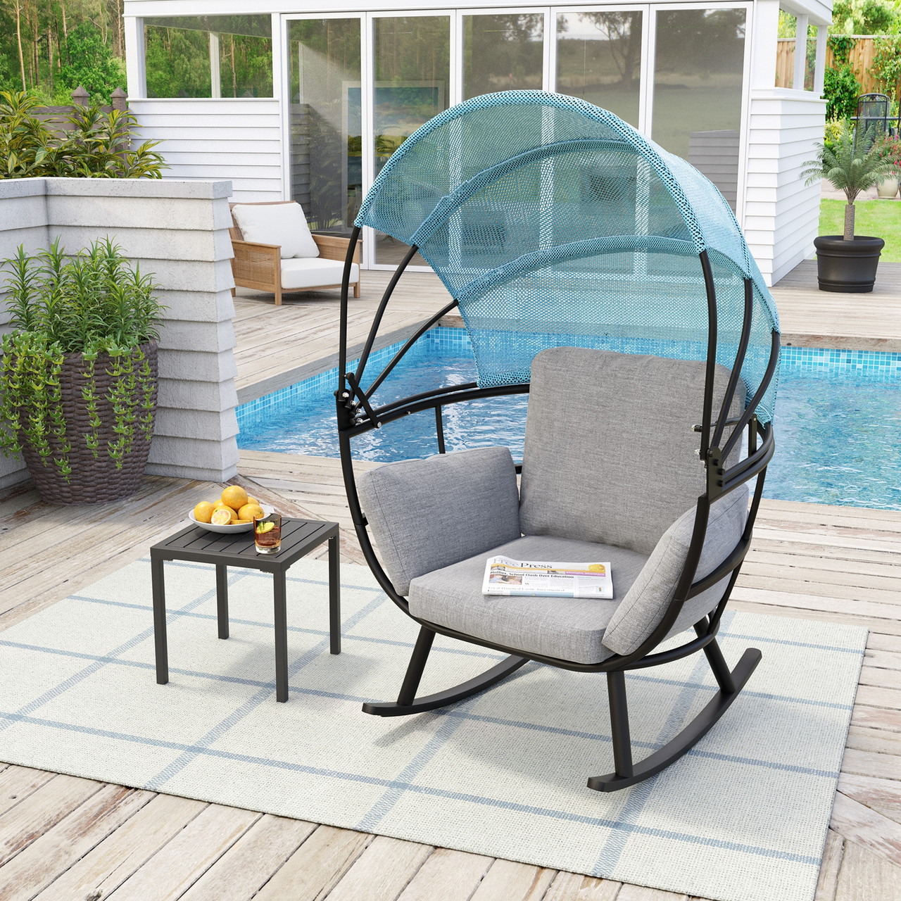 Garden Rocking Chair Soft Padded Thick Cushion Outdoor for Beach Chair Sun Seat  Back Support Cushion