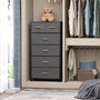 6-Drawers Vertical Dresser Storage Tower Wood Top, Easy Pull Fabric Bins, Wood Handles - Organizer Unit