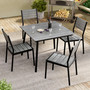 5 Pcs Gray Patio Set 4 Arm Chairs 1 Table with Umbrella Hole