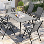 7 Pcs Gray Patio Set 4 Arm Chairs 1 Table with Umbrella Hole