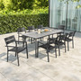 9 Pcs Gray Patio Set 8 Arm Chairs 1 Table with Umbrella Hole