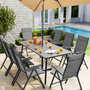 9 Pcs Gray Patio Set 8 Arm Chairs 1 Table with Umbrella Hole