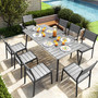 9 Pcs Gray Patio Set 8 Arm Chairs 1 Table with Umbrella Hole