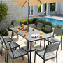 9 Pcs Gray Patio Set 8 Arm Chairs 1 Table with Umbrella Hole