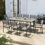 9 Pcs Gray Patio Set 8 Arm Chairs 1 Table with Umbrella Hole